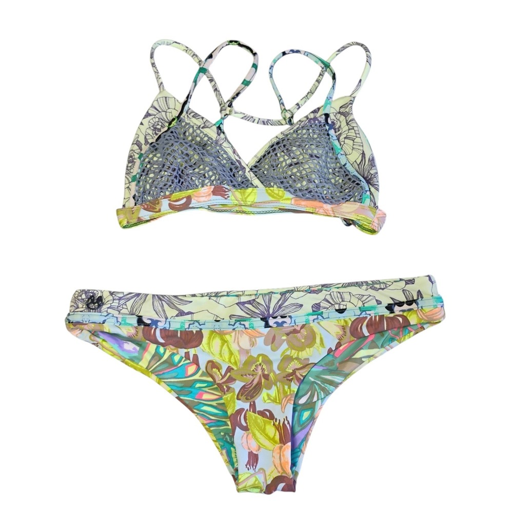 Maaji Lime Skiffle‎ Cheeky Bikini Set Small Top Medium Bottoms Tropical Floral